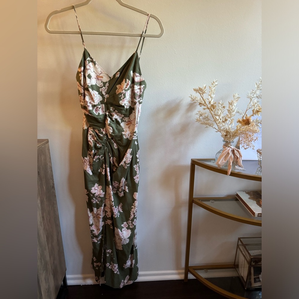 Zara Olive Green Floral Dress Size Small NWT